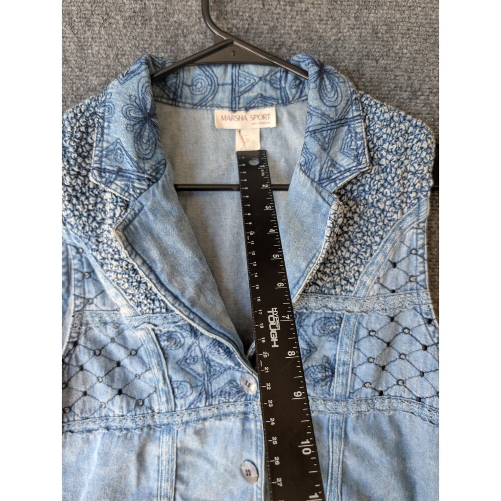 Vtg Marsha Sport Denim Vest S Boho Cottagecore Mixed Media Embroidered Artsy View 6